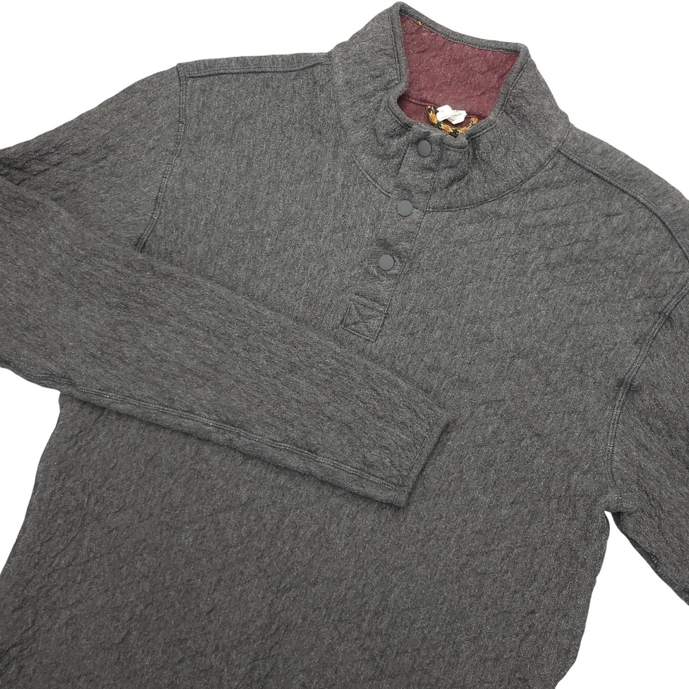 Marine Layer Sweater Mens M Gray Quilted Lined Mock Neck Henley Knit Pullover